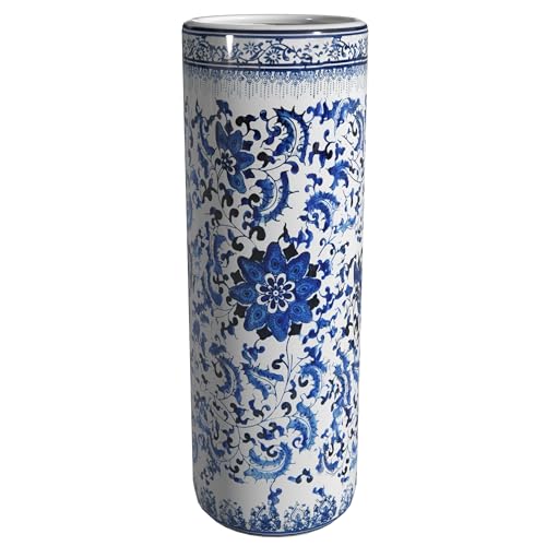 24-Inch Porcelain Umbrella Stand - Blue and White Floral Ceramic Holder