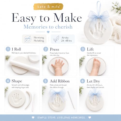 Kate & Milo Blue Baby Keepsake Clay Impression Kit with Blue Babyprints Variation: No-Bake Handprint & Footprint Ornament Kit