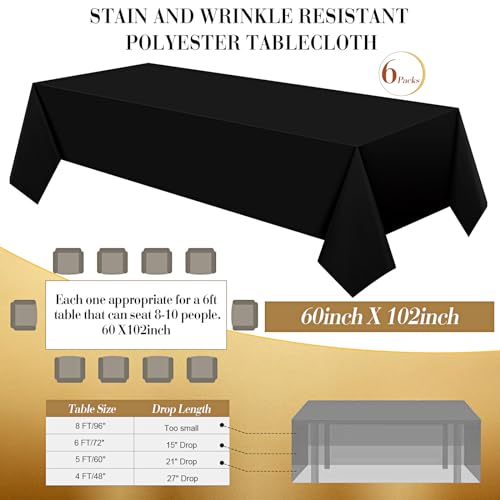 Black 12-Piece Rectangle Tablecloth and Sequin Gold Table Runner Set - Peryiter