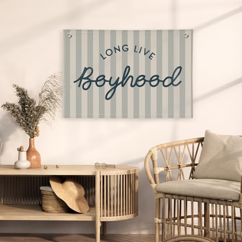 Long Live Boyhood Linen Wall Banner - 30x20 Inch Nursery Decor