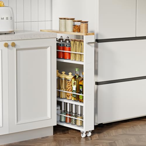 4-Tier Slim Rolling Storage Cart, Narrow Utility Organizer for Small Spaces