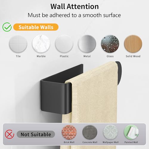 Bethom 8 Inch Self Adhesive Hand Towel Bar - Matte Black, 2 Pack