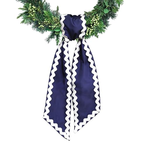 Blue Wreath Sash for Front Door 55 Inch Fabric Garland Ribbon