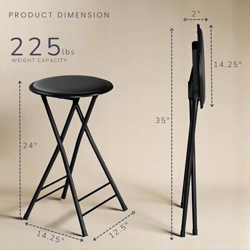 Portable Folding Counter Stool with 225lb Capacity, 24-Inch, Black
