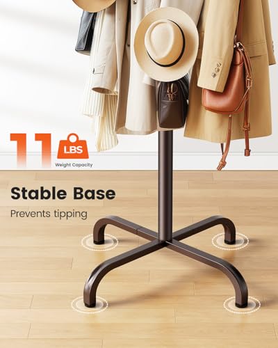 Freestanding Metal Coat Rack with 14 Hooks - Adjustable Entryway Coat Tree