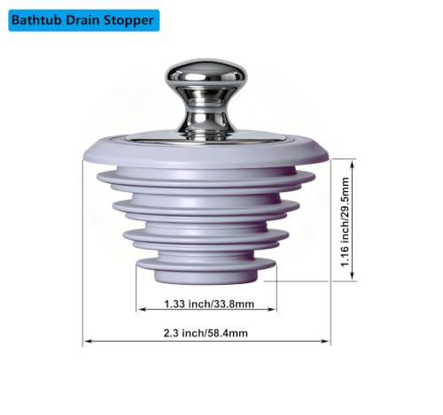 Silicone Bathtub Drain Stopper - Universal Sink and Tub Plug, Gray