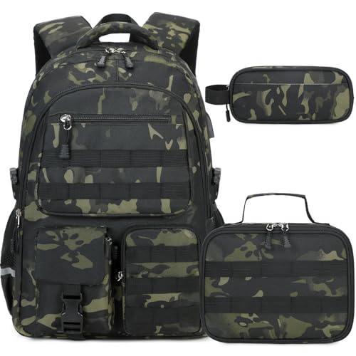 3-Piece Camo Backpack Set for Boys with Lunch Bag and Pencil Case