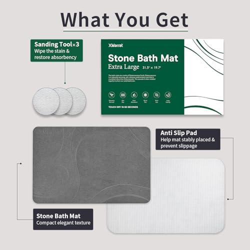 Extra Large Diatomaceous Earth Stone Bath Mat, Quick-Dry Non-Slip Mat