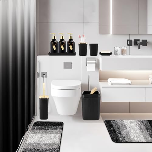 32-Piece Black Bathroom Accessory Set with Shower Curtain, Rugs & Trash Can