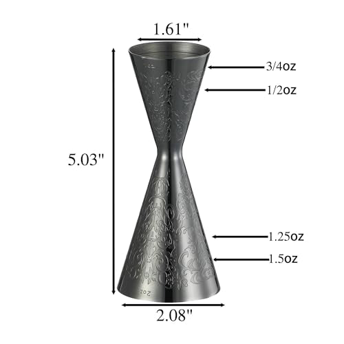 Cocktail Geek Gunmetal Black Spirit Double Cocktail Jigger with Etched Pattern