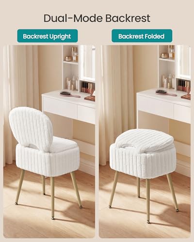 Plush Padded Vanity Chair with Folding Backrest & Hidden Storage - Black
