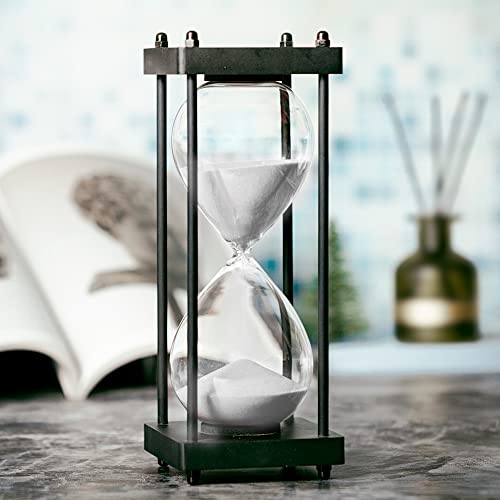ElaineStore 60-Minute Black Wooden Sand Timer, White Sand, 10x3.7 inch, Decorative Kitchen & Gift