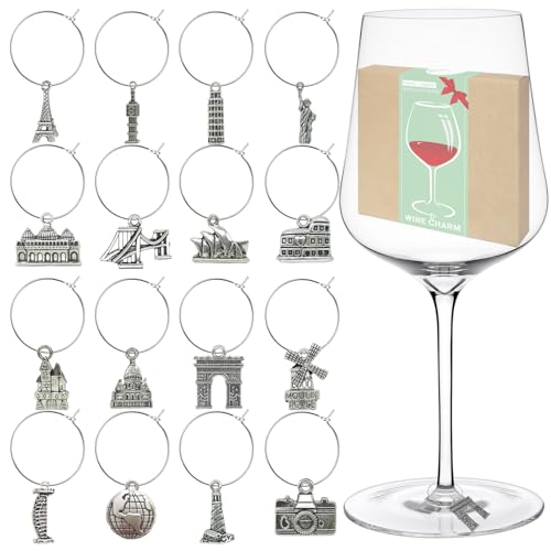 Gnollko Travel Wine Glass Charms Set - 16pcs Stem Markers for Tasting Party Gifts