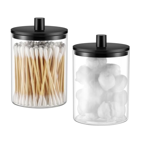 Glass Q-Tip Holder Dispenser Set - 10 oz Apothecary Jars with Lids
