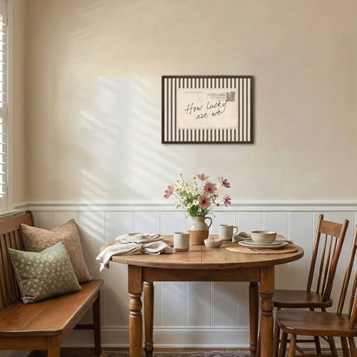 How Lucky Are We Vintage Striped Quote Canvas Wall Art 12x16 Framed