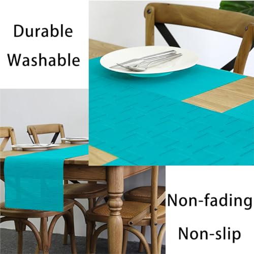 PIGCHCY Elegant Turquoise Placemats & Table Runner Set, Durable Washable Dining Accessories, 6 Placemats + 1 Table Runner (Blue Turquoise)