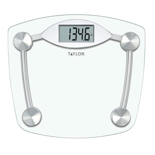 Taylor Stainless Steel & Clear Glass Digital Bathroom Scale 12.4x12.4 inches, Supports 400 lb