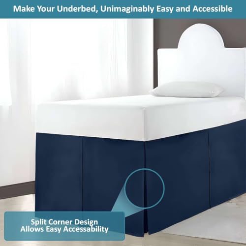 Twin XL Bed Skirt with 32 Inch Drop - Pleated Microfiber Dorm Dust Ruffle
