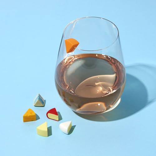 True Zoo Cheese Drink Markers Set of 6 - Yellow Cheese Wine Glass Charms for Cocktails & Parties