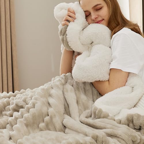 Bedsure Sherpa Blanket Twin Size for Couch - Super Soft, Cozy Fleece Thick Warm Blanket for Winter, GentleSoft Plush & Fluffy Christmas Throw Gift for Women, Home Room Decor, Beige, 60x80 Inches