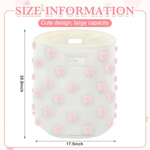 Large Pink Cotton Pom Pom Laundry Basket - 17.5" x 20.8" Nursery Storage