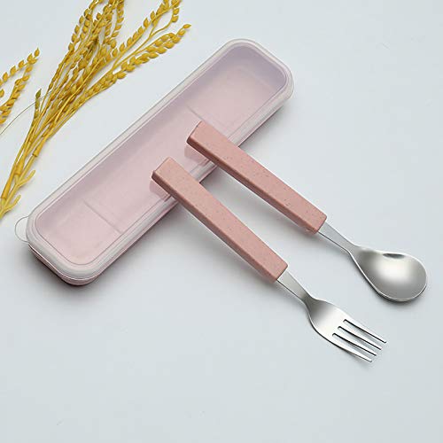 Kids Stainless Steel Flatware Set with Travel Case Pink Fork and Spoon