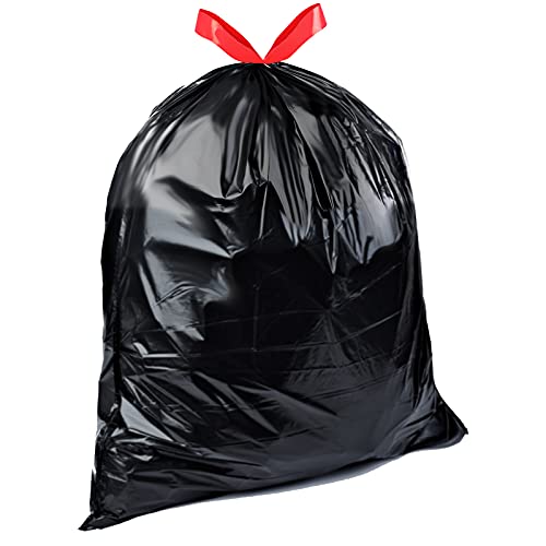 Amazon Basics 30 Gallon Drawstring Trash Bags, Tear-Resistant Black Garbage Bags, 50 Count