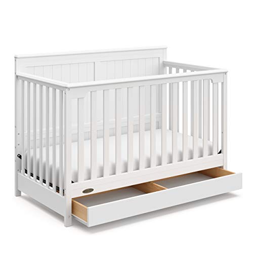 5-in-1 Convertible Baby Crib with Under-Bed Storage Drawer (White)