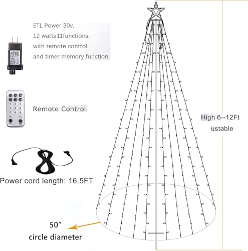 Fairyrain 12ft Outdoor Christmas Tree Lights with 840 LEDs, Warm White/Multicolor – Arbol de Navidad