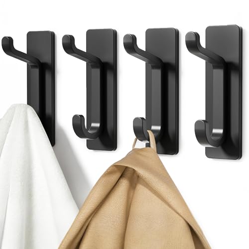 Pickpiff Heavy Duty Adhesive Hooks 13LB Black Double Wall Hooks 4 Pack
