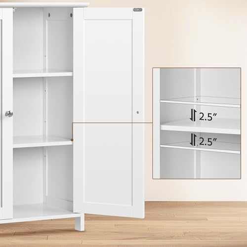Slim Bathroom Storage Cabinet, Freestanding Floor Organizer with 2 Doors