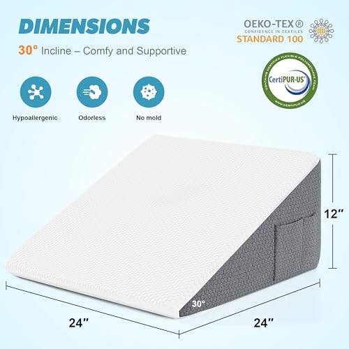 12-Inch Wedge Pillow for Sleeping - Memory Foam Triangular Support