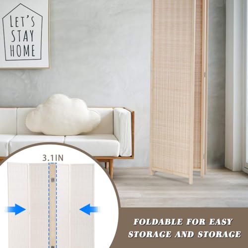 4-Panel Bamboo Folding Room Divider, 6ft Portable Privacy Screen