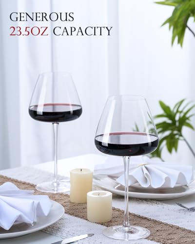 Set of 4 Hand-Blown 23.5oz Crystal Wine Glasses for Red and White Wine