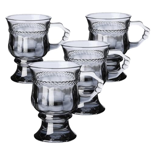 Gray 6oz Double Wall Irish Coffee Mug - Heat Resistant Crystal Glass, Set of 4