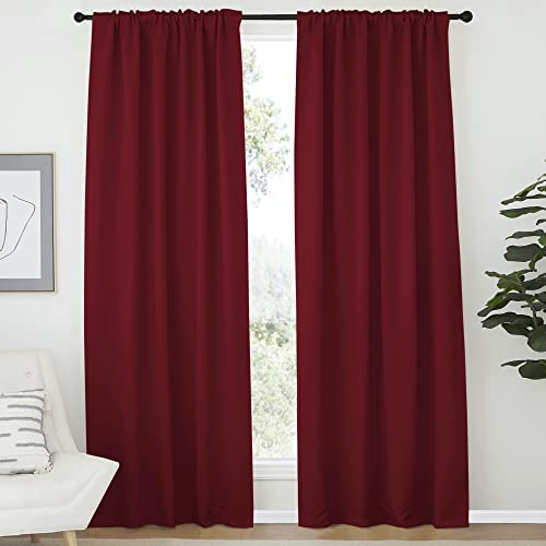 NICETOWN Burgundy Red Blackout Curtains 52x84 Inches Double Panel Thermal Insulated Drapes - Holiday Home Decor