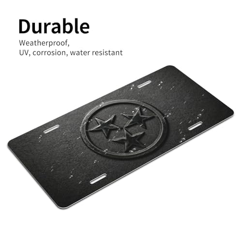 Tennessee Tri Star Decorative Aluminum License Plate, Matte Black 6x12