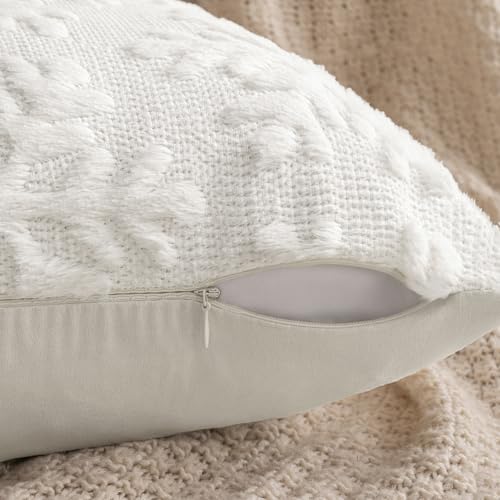 MIULEE 20x12 Inch White Snowflake Christmas Pillow Covers Set of 2 Faux Wool Winter Decor