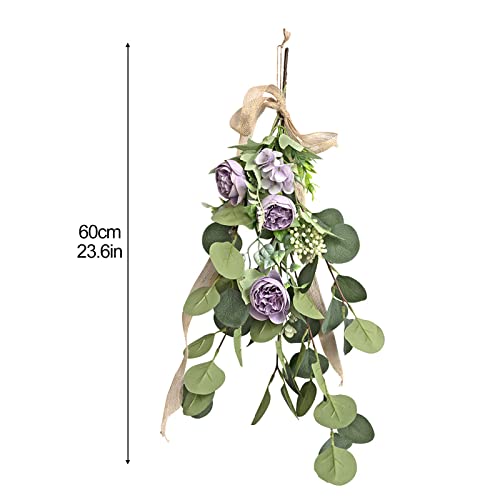Artificial Rose Flower Teardrop Swag - White Spring Decor for Wedding & Front Door