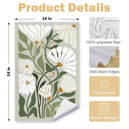 Sage Green Floral Kitchen Towels, Waffle Weave Dish Towels Set of 2