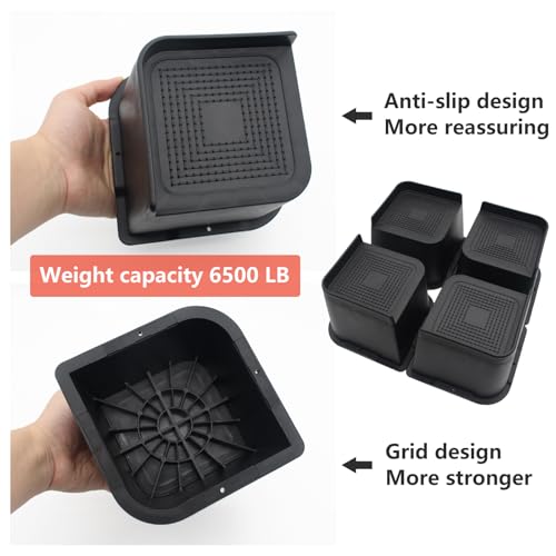 Heavy Duty 4 Inch Bed Risers (4 Pack) - Oversized L-Shape Furniture Lifts