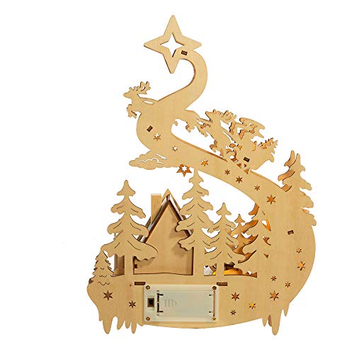 Battery-Operated Wooden Christmas Village with Santa and Sleigh - 11.8 Inch