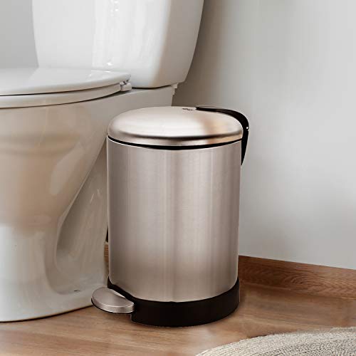 Small Stainless Steel Trash Can with Soft Close Lid and Step Pedal