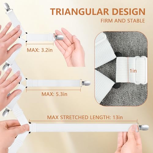 Adjustable Bed Sheet Straps with Metal Clips - 4-Pack Corner Fasteners, White