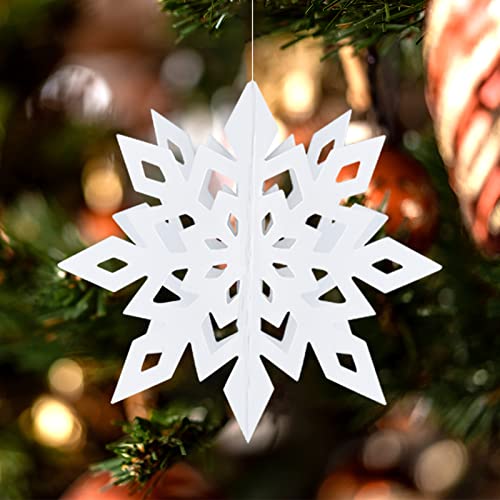 MIAHART White 12-Pack 3D Snowflake Hanging Garlands - Large Pearl Paper Winter Decor (Variation: White)