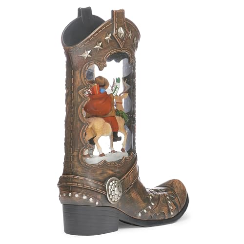 Roman 10-Inch Lighted Swirl Boot Santa Riding Deer Christmas Decoration