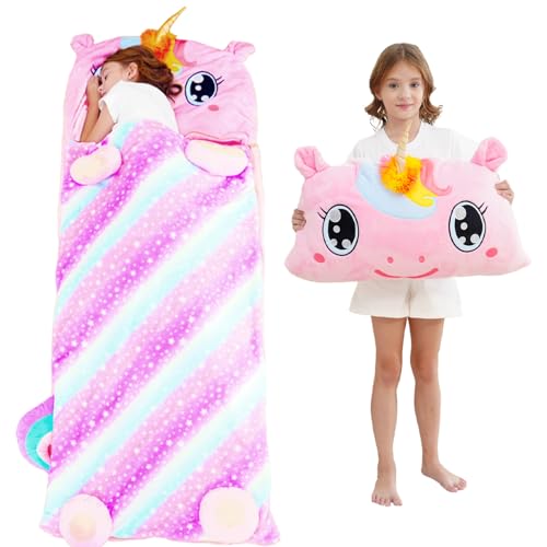 Kids Plush Nap Mat with Pillow - 3-in-1 Sleeping Bag for Preschool & Travel