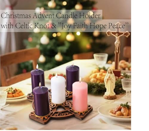 Wood Advent Candle Holder with Celtic Knot Design, 14 inch Christmas Wreath