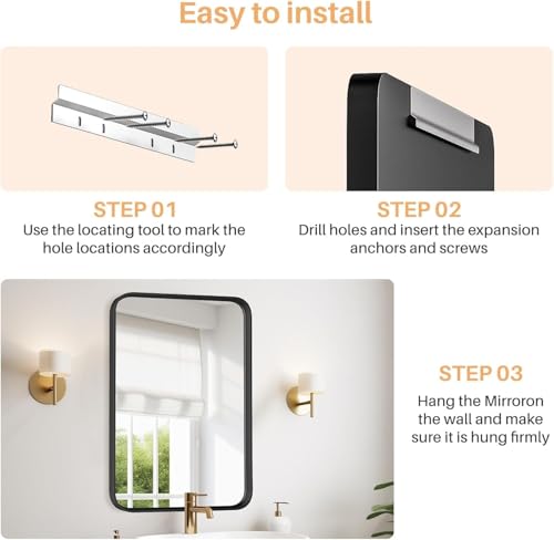 Matte Black Metal Framed Bathroom Wall Mirror - 30x22 Shatterproof Vanity Mirror
