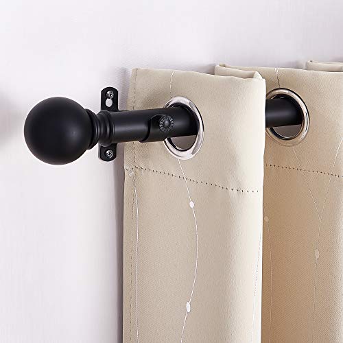 NICETOWN Black Curtain Rods for Windows 28 to 48 inch, 1 1/8 Diameter Adjustable Modern Ball Final Design Decorative Drapery Rod, Matte Black